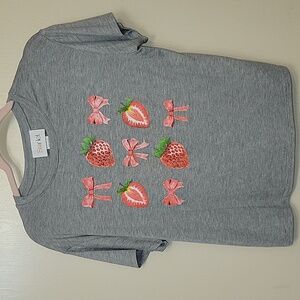 Gray Shirt with Strawberry and Bow Design